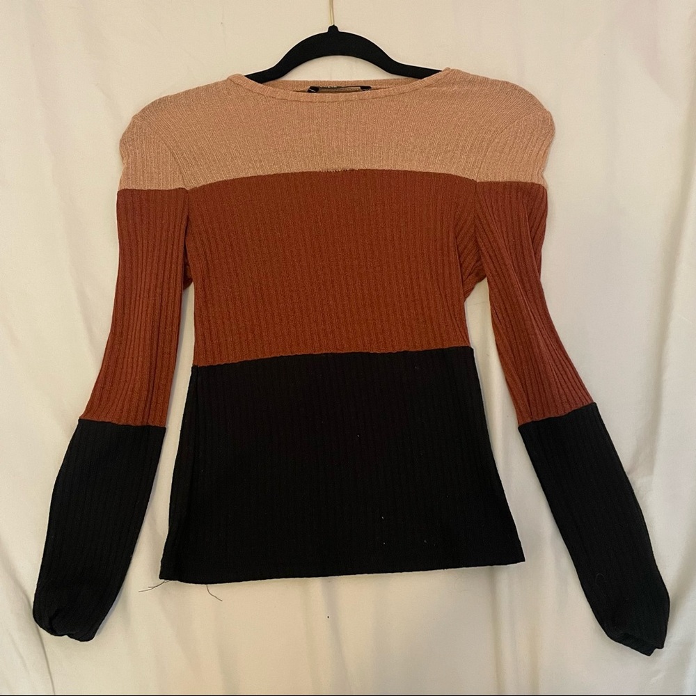 Brown, orange and black long sleeve top